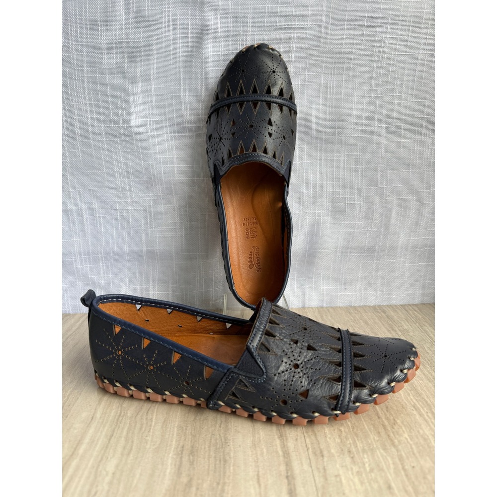 Spring Step Loafers Fusaro Navy Blue Leather Laser Cutout Shoes Women 41 NWOT - Picture 10 of 11